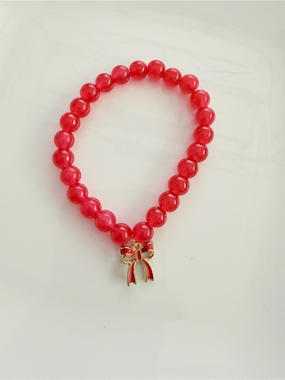 Gold Bow Charm Red Beaded Bracelet for Women